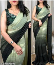 Buy Exquisite Georgette Jari Work Saree With Printed Blouse - Trendy Designs on Meesho