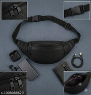 Waist bag for men, travel fanny pack, women sling bag, black hip pouch, crossbody chest bag, leather waist pouch, bike riding bag.