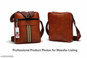 Men’s Beige PU Leather Sling Bag | Stylish Crossbody Bag for Men | Office, Travel & Daily Use Shoulder Bag