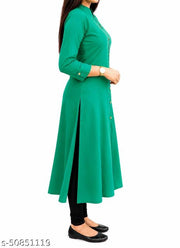 Trendy Attractive Traditional Women Aqua Blue Solid Daily Wear A-Line Kurtis With Mandarin Collar & Pocket (Latest Design for Festive Season 2026)