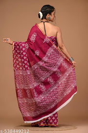 Premium quality soft zari cotton mulmul vanaspati Ajrakh printed saree 6.5 mtrs with zari cotton blouse piece