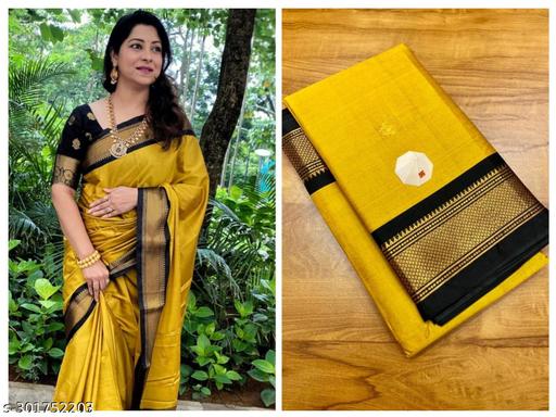 Traditional Design Paithani Sico Silk Saree with running blouse piece ( Gold & Black )