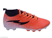 Orange Solid Football Shoes For Men