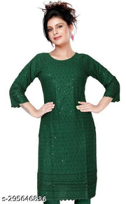 women cotton full Embroidery chikan Kurtis stylised Kurtis, embroider work done on both side front back and on arms also.