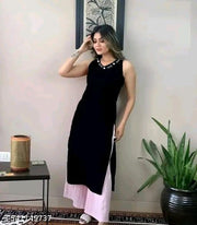 Ultra Fashion Sleeveless Embroidery Kurti Black