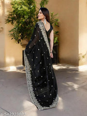 Women's Traditional Embroidered Organza Saree || Saree for Wedding || Jimmy-choo Saree