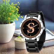 Gadgets WorldAnalog Round Black Dial ALPHABET S Design Stylish Black Silicone Strap Classic Design Fancy Wrist Watch for Men and Boys, Pack of 1 - ALPHA-S-AVO-SIL-CDBLK -1