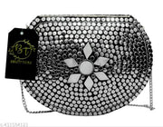 BEAUTY THINK metal clutch silver colour for women MOP flower 18x13cm