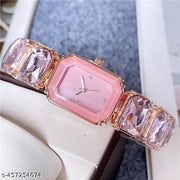EFS Fashion Brand Wrist Watches Women Girl Beautiful Rectangle Colorful Gems Design Steel Metal Band Clock S72 02 - Rose gold pink