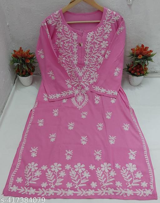 Luckhnowi women latest chikankari long kurti riyon