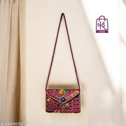 NAKASA Women's Jaipuri Handmade Damru Embroidery Small Pink Clutch Bag