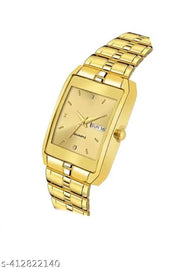 Golden Dial Gold Strap Analogue Waterproof Quartz Gold Plated Day & Date Functioning Watch for Boys & Men