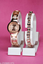 Attractive Flower Designer Metal Belt Analog Watches combo with Cosmic Diamond Bracelet for Women