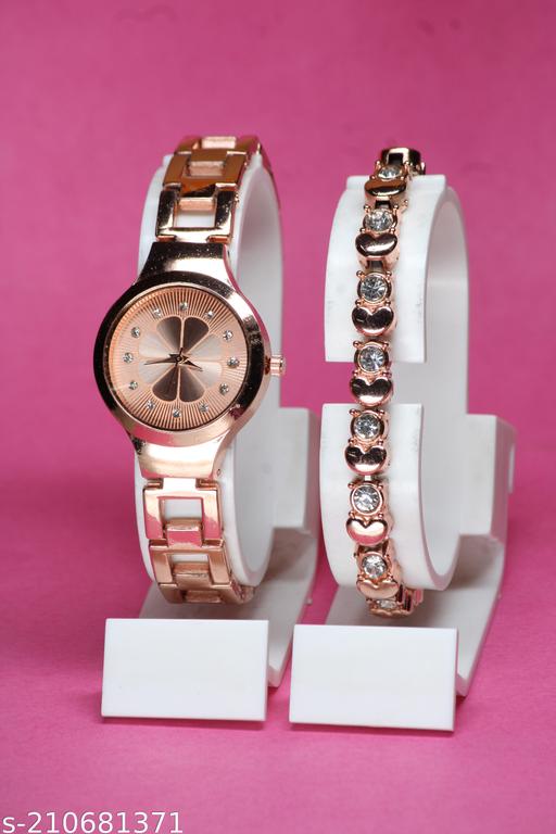 Attractive Flower Designer Metal Belt Analog Watches combo with Cosmic Diamond Bracelet for Women