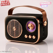 H&T Vintage Style Portable Bluetooth Speaker Black Gold – Retro Look with LED Glow, Bluetooth/AUX/USB/TF Support, Perfect Gift for Music Lovers