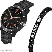 BEST Quality Best Price Roman Black Dial Stylish Causal  Black PU Strap Watch For Boys And men Watch With Bracelate