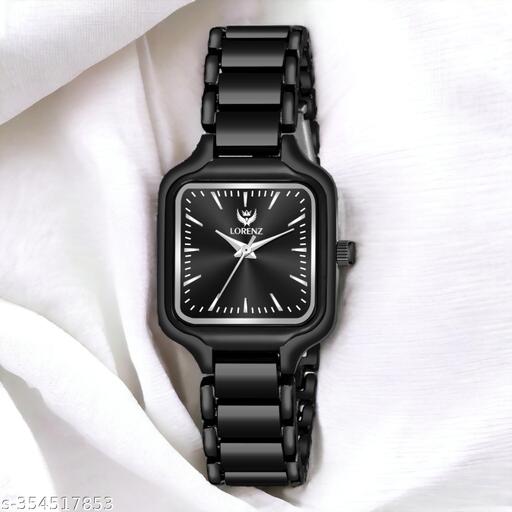 Lorenz Metallic Black Chain Wrist Watch for Women | Square Dial Women's Watch | AS-124A