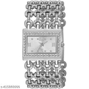 HRV Silver Roman Silver Zali Belt Square Women And Girls Analog Watch