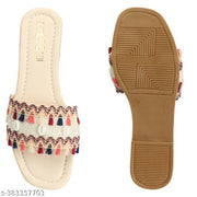 BAMBAM Women's Elegant Embroidered Woven Strap Flat Sandals | Fashionable Tassel Detail Comfort Wear Footwear for Casual & Travel Use