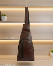 Premium Brown Faux Leather Sling unisex Bag | Crossbody Chest Bag with Multi-Pocket Design | Waterproof Travel Shoulder Bag