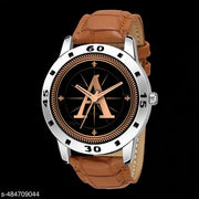 Talgo Analog Round Black Dial ALPHABET A Design Stylish Beige Leather Strap Classic Design Fancy Wrist Watch for Men and Boys, Pack of 1 - ALP-A-AVO-SIL-TAN-CRL
