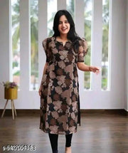 Our New Organza Stylish Kurti With Beautiful Brown Flower Print So I am Sure This Kurti Is Suitable Any Time And Any Season