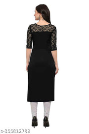 Pack of 1 Casual American Crepe And Net Round-Neck 3/4 Length Sleeves Black & Red Kurti (42"Inches)