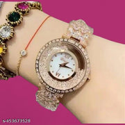 Amigos Women’s Analog Watch with Rose Gold Crystal Dial and Bracelet Strap, Sparkling Diamond Look Party Wear Watch for Girls and Women