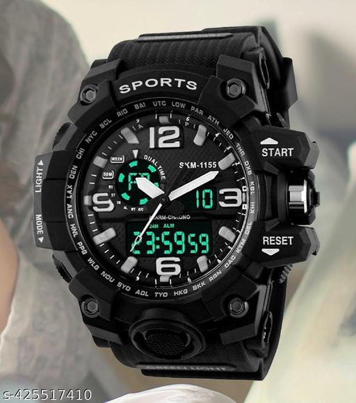 Sports Watch for Men: Black Analog Digital Multifunction Display