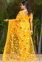 Gezrel Net Embroidery Work Saree For Woman
