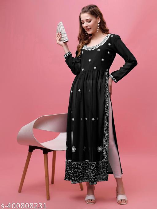 Fabfairy Embroidered A-Line Georgette Kurta