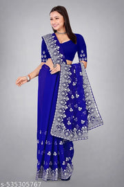 heavy Embroidery Work With Stone Work Saree
