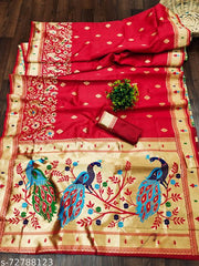 Peacock Weaving Semi Pure Paithani Silk Saree