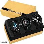 Pack Of 3 Black Designer Professional PU Analog Watch