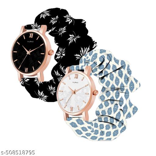 Analog Scrunchie Watch for Women & Girls Premium Silk Satin Cloth Scrunchie Watch Multicolor color Fabric Bend Watch For Girls And Women Pack Of 2