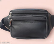 multi-pocket waist pouch | leatherette waist bag | Men’s Adjustable Belt Sling Bag with Spacious Compartments | Durable Leather Look Fanny Pack for Travel & Daily Use Black