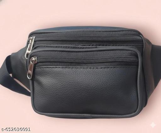 multi-pocket waist pouch | leatherette waist bag | Men’s Adjustable Belt Sling Bag with Spacious Compartments | Durable Leather Look Fanny Pack for Travel & Daily Use Black