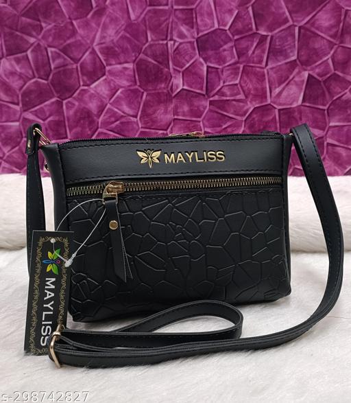 Trendy comfy women Black PU sling bags/Full hand work bag/sling bag for women/party wear bag for women/long bag for women/wedding bag for women/Small sling bags/Elegant Stylish sling bags for women