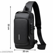 Men's Anti-Theft Cross Body Sling Bag with USB Charging , Water Resistant, Password Lock, Lightweight Travel & Office Chest Bag