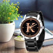 Natrix Analog Round Black Dial ALPHABET K Design Stylish Black Silicone Strap Classic Design Fancy Wrist Watch for Men and Boys, Pack of 1 - ALPHA-K-AVO-SIL-CDBLK