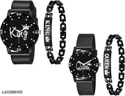 King Queen Watch in PU Belt and Bracelet Combo Analog Watch - for Couple -Pack of 4