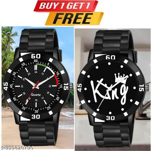 Watch Combo BUY 1 GET1FREE Black Designer Professional PU Analog Watch pack of 2