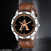 Talgo Analog Round Black Dial ALPHABET A Design Stylish Brown Leather Strap Classic Design Fancy Wrist Watch for Men and Boys, Pack of 1 - ALP-A-AVO-SIL-DBRW-CRL