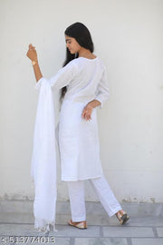 Cotton Trendy Fashion white kurti trouser with Dupatta