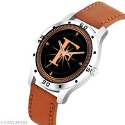 Femeo  Analog 9109 Watches Round Black Dial F Design Stylish Beige Leather Strap Classic Design Fancy Wrist Watch for Men and Boys, Pack of 1 - A07ZALPHA-F-AVO-SIL-TAN-PL