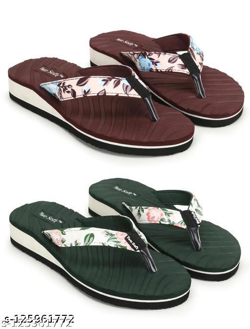 TWO SOFT  Pack Of 2 Combo Stylish Extra Comfort Lightweight Dailywear Used Women Slippers Women & Girls