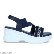 EVOLTAR Women's Stylish Wedge Sandals with Striped Polyester Straps | Comfortable Wedge Heel | Synthetic Leather Upper | Perfect for Daily Wear, Casual Outings, and Parties | Lightweight Design for All-Day Comfort