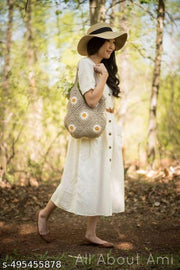 SHAZ TRADERS Handmade Crochet Shoulder Bag for Women | Floral Design Handcrafted Tote Bag