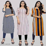 Women's Printed Full-Stitched Crepe Straight Kurti(Combo Offer Pack Of 3)