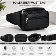 Black PU Leather Sling Waist Bag for Men & Women